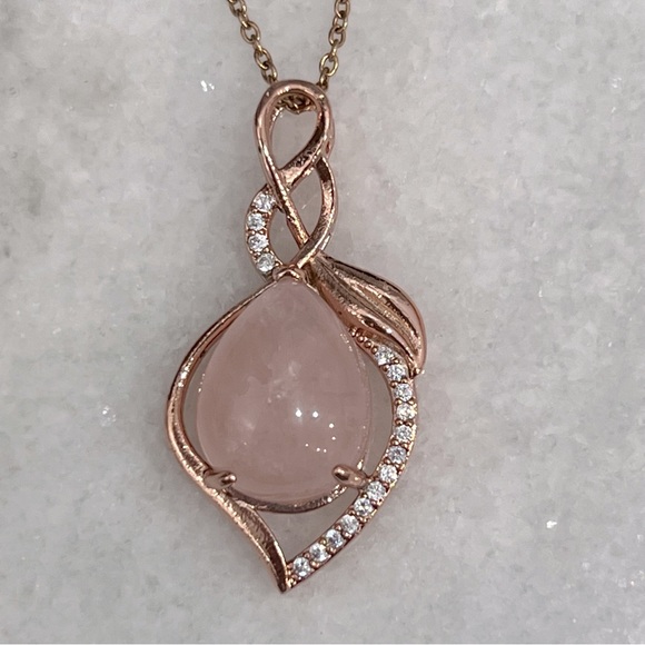 Galilea Rose Quartz Diamond Rosetone Pendant Necklace - Picture 5 of 10